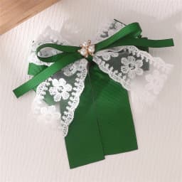 1pc Pearl Green Bow Clip – Dainty Ribbon with Faux Pearl Detail, Fresh Hair Accessory.