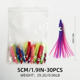 ShareShark 30pcs/bag 20 Mixed Color Glowing Squid Fishing Lure Soft Rubber Octopus Skirt Bait for Sea Bass Tuna Carp