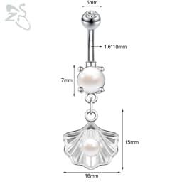 ZS 1 PC Cute Shell Pendant Belly Button Ring Moonstone Drop Belly Rings 14G Stainless Steel Summer Flower Navel Piercing Jewelry