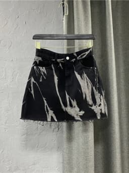 Black Gray Tie Dye Denim Short Skirt High Waist Personalized Pattern Denim Skirt Fringed A-line Skirt Fashion Versatile Skirt