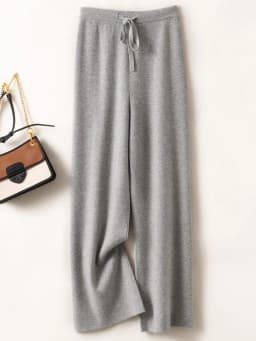 Autumn Winter Women's Pants Basic Soft Casual Sashes Trousers 100% Merino Wool Knitwear Korean Popular Pants