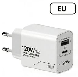 120W 2-Port GaN Type C Charger USB-C Fast Charging Wall Adapter US/EU Plug Phone Charger Compatible with iPhone Samsung Xiaomi