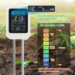 Yieryi Rechargeable 6-in-1 Soil PH Tester Moisture/Fertility/Sunlight/Temp/pH Meter Earth Nutrient Analyzer for Gardening Farm