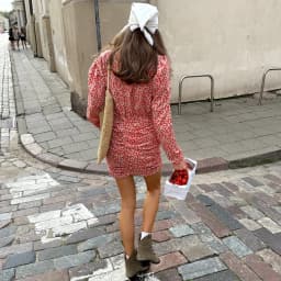 Linad Vintage Deep V Neck Print Short Dress Sexy Summer High Waist Pleated Mini Dress Street Lantern Sleeve Slim Dress For Women