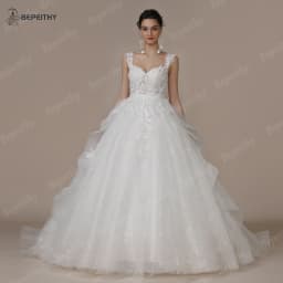 BEPEITHY Customized Sweetheart Ivory Glitter Wedding Dresses For Bride Court Train Appliques Women A-line Lace Bridal Gown 2023
