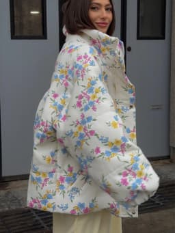 Wolfeel New Women's Puffer Jacket Oversized Stand Up Collar Zipper Closure Floral Print Warm Cotton Filled Coat Autumn Winter