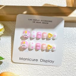 Rabbit Children False Nails Flower Full Cover Nail Art Tips Kids Fake Nail Extension Nail Supplies Bears Kids Cartoon Fake Nails