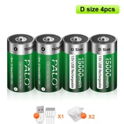 PALO 1.5V D Size Rechargeable Battery Type-C USB Charging LR20 Li-ion Batteries R20 Lithium Battery for Heater Gas Stove