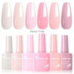 Rose Rubber Base Venalisa Nail Gel Polish 6pcs/Kit HEMA FREE Jelly Pink Color Self Leveling Gel Long Wear Nail Manicure Set