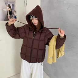Korean Knit Hood Patchwork Short Puffer Jacket Women Loose Lightweight Warm Padded Parkas Women Solid Color Zipper Winter Jacket