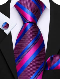 Fashion Diagonal Striped Tie Set for Men Formal Party Business Wedding Necktie Handkerchief Cufflinks 3PCS Suit Accessories
