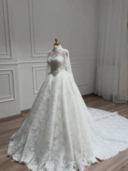 Customized Luxury Ball Gown High-Neck Long Sleeves Wedding Dress For Women Lace Appliques Bridal Gown Vestido De Novia