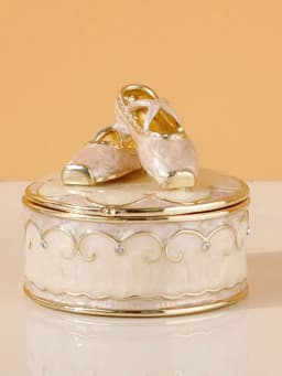 Pink Ballet Shoes Trinket Box Hinged Crystal Enameled Ornament Decorative Hand-painted Jewelry Ring Storage Keepsake Box