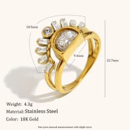 La. Muses Shining Zircon Sun Shaped Stainless Steel Women's Ring PVD Gold Plated Fashion Finger Jewelry Accessories