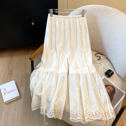 Maiden Series Wide Leg Pants with Belt Embroidered Lace Draping Feel Women's Style Base Nine Points Pants