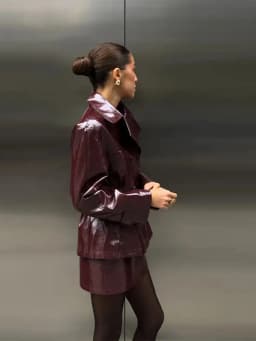 Solid PU Leather Women's Jacket Mini Skirt Set Lapel Neck Full Sleeve Double Breasted Coat Suit 2025 Autumn Stylish Edgy Outfit