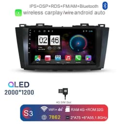 2000*1200 360 Carplay Auto Android 13.0 8G+128G Car DVD Player GPS map WIFI Bluetooth 5.0 RDS Radio For Mazda 5 2010 - 2014 2015