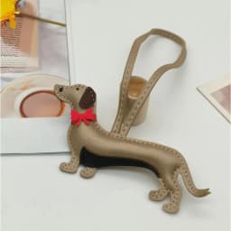 Elegant Dachshund Leather Bag Charm with Red Bow Tie-Cute Long Body-Pet Lover Gift-Long-Body Design 6 Colors-PU Leather