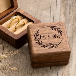 Engagement Proposal Wedding Ceremony Engraved Walnut Wood Ring Box Mr & Mrs, Ring Bearer Box For 2 Rings, Upscale Gifts Display