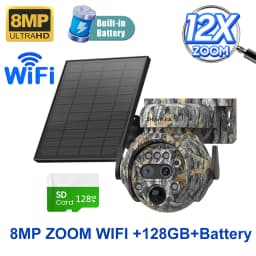 SHIWOJIA 4K 8MP WIFI Solar Powered Camera 4G SIM 12X ZOOM Outdoor 360° View Animal Monitoring Solar Battery Hunting PTZ Cameras
