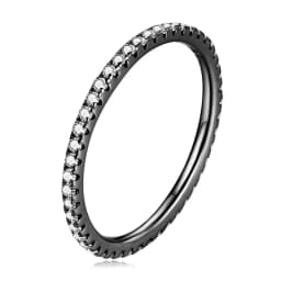 BAMOER 925 Sterling Silver Full Paved Simulated Diamond Stackable Rings, Women Gold Plated Engagement Eternity Bands Colored CZ