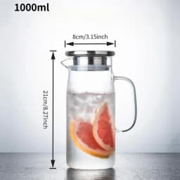 1pc 1L/1.5L Borosilicate Glass Straight Water Pitcher with Stainless Steel Lid, Household Juice Jug, Suitable for Coffee, Juice