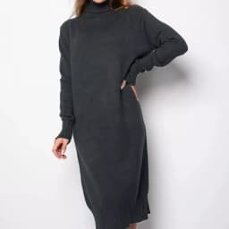 Ribbed Turtleneck Knitted Dress Women Autumn Winter Basic Long Sleeve Sweater Dress Woman Solid Color Long Dresses Female