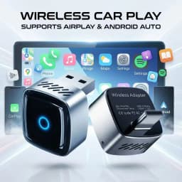 DRNVIYNC 2in1 Wireless CarPlay Adapter Upgraded (USB and Type-c) 5GHz WiFi Plug Play Wired to Wireless Dongle with Fast MiNi AI Box Bluetooth 5.0