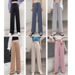 Women Long Pants Spring Summer Straight Long Elastic Waist Wide Leg women long trousers Casual Soft Knitted Pants