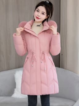 Fashionable Winter down Cotton Jacket Women's Mid-Length Slim Fit Korean Style Cotton Coat with Large Fur Collar Trendy