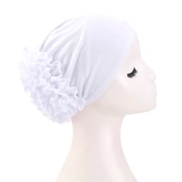 Women's breathable elastic chiffon hat with large flowers Solid color thin bottom cap Islamic Head Wrap African Bandana Head