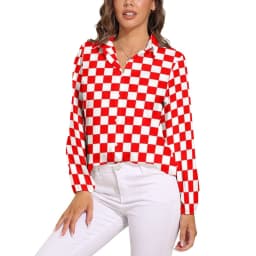 Black Checkerboard Blouse Classic Black and White Checker Office Print Blouses Women Autumn Oversize Long Sleeve Casual Shirts