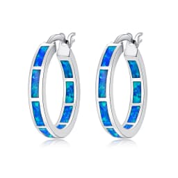 CiNily White Fire Opal Hoop Earrings With Stone Silver Plated Small Round Circle Chic Summer Punk Jewelry Best Gifts for Woman