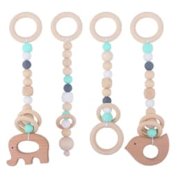 4 Pcs Beech Wood Baby Play Gym Frame Newborn Activity Fitness Rack Hanging Pendants Toys Crochet Rattle Teether Kids Room Decor
