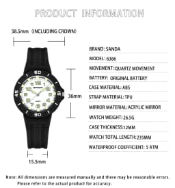 SANDA 6386 Student Quartz Watch 50m Waterproof Luminous Durable Sports Watch for Men and Women Simple and Elegant
