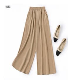 Tcyeek 100% Natural Silk Pants Women Summer Clothes Casual Elastic Waist Wide Leg Pants Solid Color Woman Trousers Streetwear