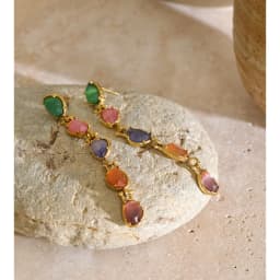 Yhpup Stainless Steel Multicolor Stone Dangle Earrings 18K Gold Color PVD Plated Long Exquisite Charm Jewelry