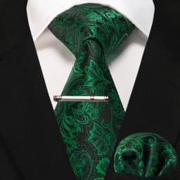 JEMYGINS Business Tie for Men Silk Navy Blue Tie Striped Paisley Necktie Handkerchief Tie Clips Set for Wedding Party Gift