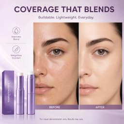 2-in-1 Color Changing Foundation Stick Natural Flawless Finish Lightweight Smooth Face Makeup Buildable Coverage for All Skin
