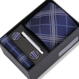 Top Quality Tie Set Gift Box Necktie Pocket Squares Cufflinks Tie-Clip Set With Black Box Men Birthday Gift Gravatas Accessories