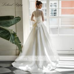 Lceland Poppy Customized A Line Satin Wedding Dresses Full Sleeves Long Sleeves Beaded Lace Bridal Gowns with Removable Jacket