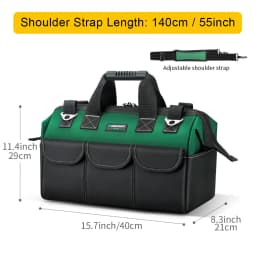 Heavy Duty Tool Bag 13/15-Inch with Adjustable Shoulder Strap, 14-Pocket Portable Empty Tool Box Organizer, Big Storage Toolbox Organization, Soft Handle Large Zipper Carrying Toolbag, Father Day Gifts for Him Dad Men, Green