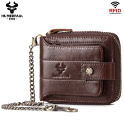 Real Natural Cow Leather Men Wallet RFID Multi-card Large Capacity Credit Card Holder Purse Casual Zip Storage Coin Pocket Bag