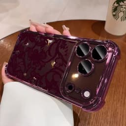 Luxury Burgundy Lace Electroplated Case for Iphone 18 Pro Max 17 16 15 14 11 12 13 Pro Max Plus Air 16e Shockproof Airbag Cover