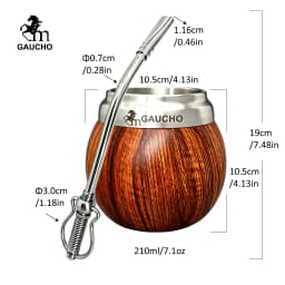 Gaucho Yerba Mate Set Stainless Steel Double Wall Calabash Cup with Removable Filter Bombilla Cleaning Brush