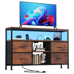 MCQ Fabric 4 Drawers Cabinet with LED Lights For Living Room Open Shelf Adjustable Feet and Media Console for 43 50 Inch TV Dresser Tables Storage Closet Chest Living Room Furniture