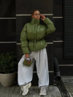 Women Solid Puffer Jacket High Stand Collar Elastic Cinched Waist Peplum Hem Zip Thick Padded Coat Warm Winter Daily Outerwear