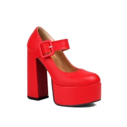 Super High Thick Heel Waterproof Platform Shallow Square Buckle Women's High Heels Party Wearing Orange Women's Pumps
