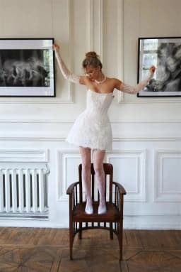 Kyoto Customized Column Waist Glitter Zip Back Wedding Dress Lace Embroidery Mini فستان زفاف Strapless Sleeveless Abito da sposa
