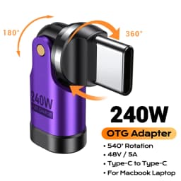 AUFU 240W USB C to Type C OTG Adapter PD3.1 5A Fast Charge Cable Converter for iPhone MacBook Laptop 540 Rotation Type C Adapter